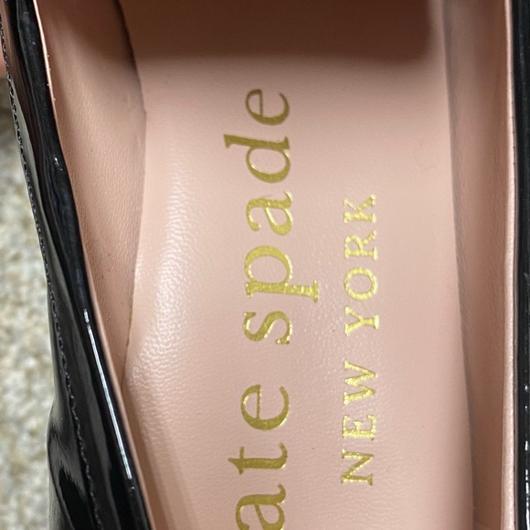 Kate Spade Leandra Heel Black Patent Loafers with Bow Accent - Picture 5 of 6